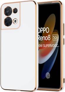 VAPRIF Back Cover for OPPO Reno8 5G, Golden Line, Premium Soft Chrome Case | Silicon Gold Border