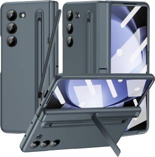 FIEUSCHE Back Cover for Samsung Z Fold 5 Case with Magnetic Hinge Cover, Front Glass Protector & Pen (Free)