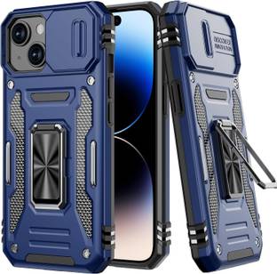 ShieldTech Back Cover for iPhone 15 Plus, Sliding Camera Shield Cover & 360° Protection Ring Stand Mobile Phone Case