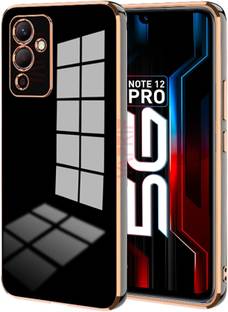 VAPRIF Back Cover for Infinix Note 12 Pro 5G, Golden Line Premium Soft Chrome Case | Silicon Gold Border