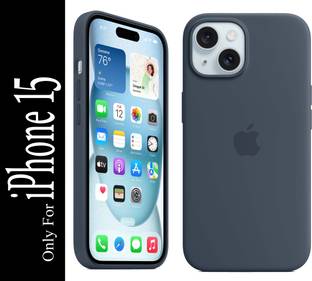 FIXTOTEL Back Cover for Apple iPhone 15, iPhone 15, With Logo, Slim Soft Liquid Gel, Silicone Case, Microfiber Lining, Storm