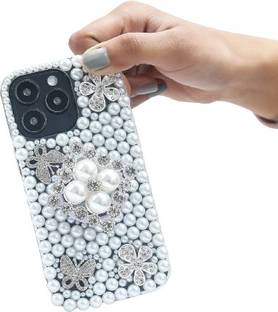 PEEPERLY Back Cover for iPhone 13 Lustrous Pearl Flutter Gem Case with Phone Gripper