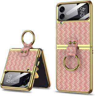 SCALEBEE Back Cover for Samsung Galaxy Z Flip4 5G Crome Leather Hard Case Lens Protection & Strap Ring Lanyard
