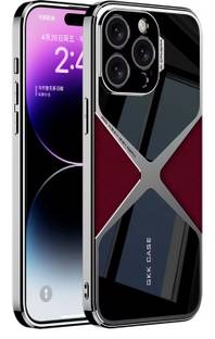 SCALEBEE Back Cover for Apple iPhone 15 Pro Max Electroplated Leather X Pattern Anti-Slip Phone Case