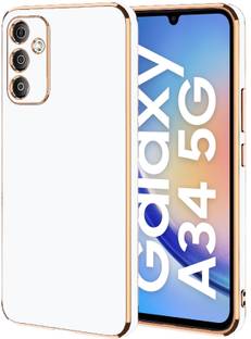 VAPRIF Back Cover for SAMSUNG Galaxy A34 5G, Golden Line, Premium Soft Chrome Case | Silicon Gold Border