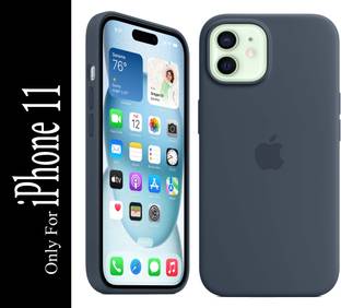 FIXTOTEL Back Cover for Apple iPhone 11, With Logo, Slim Soft Liquid Gel, Silicone Case, Microfiber Lining, Storm Blue