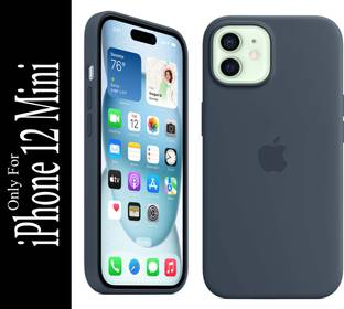 FIXTOTEL Back Cover for Apple iPhone 12 Mini, With Logo, Slim Soft Liquid Gel, Silicone Case, Microfiber Lining, Storm Blue