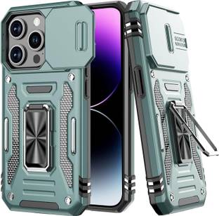 ShieldTech Back Cover for iPhone 15 Pro Max, Sliding Camera Shield & 360° Protection Ring Stand Mobile Phone Case
