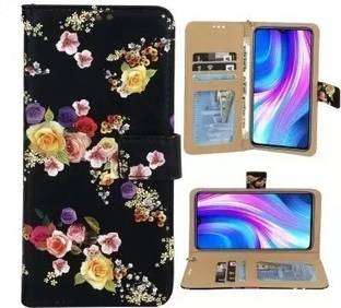 Aarov Flip Cover for Samsung Galaxy F12, Flower Blue