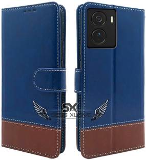 PAKME XUSIVE Flip Cover for iQOO Z7 5G -Dual-Color Leather Finish Wallet - Blue & Brown