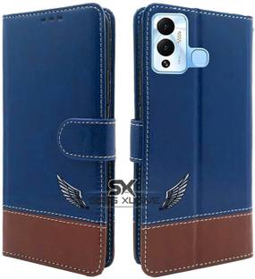 SESS XUSIVE Flip Cover for Infinix Hot 12 Play -Dual-Color Leather Finish Wallet - Blue & Brown