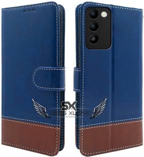 SESS XUSIVE Flip Cover for Vivo T3 5G -Dual-Color Leather Finish Wallet - Blue & Brown