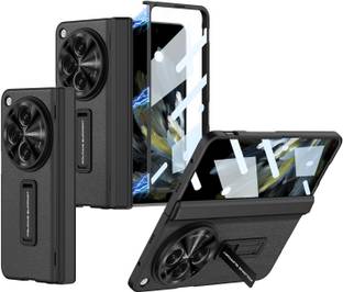 Midkart Front & Back Case for OnePlus Open Leather Magnetic Hinge Protection Case with Front Glass Cover & Kickstand