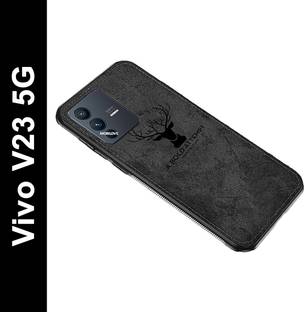 MOBILOVE Back Cover for Vivo V23 5G | Deer Pattern Cloth Texture Leather Finish Fabric Case