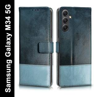 SESS XUSIVE Flip Cover for Samsung Galaxy M34 5G -Dual-Color Leather Finish Wallet - Blue & Sky Blue