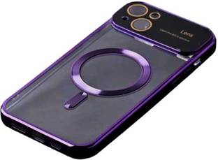 Jethuri Back Cover for iphone 14 plus transparent case with purpal border, magsafe camera protection case