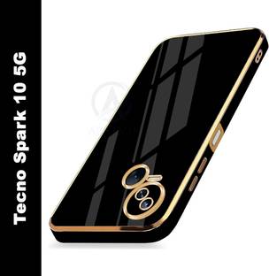 AESTMO Back Cover for Tecno Spark 10 5G | Golden Line, Premium Soft Chrome Case | Silicon Gold Border