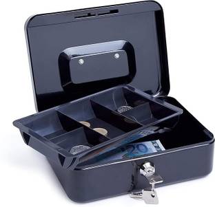 Betlex Metal Cash Box with Money Tray & Lock, Cash Drawer 11.81"x 9.45"x 3.54" X Large Cash Box