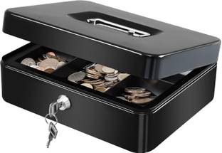 Onlyeasy Metal Jewelry Safe Box with Plastic Coin Tray medium Cash Box