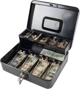 GOBBLER Cash box with Key Lock & 2 Level Money Tray, Metal Money Box Size: 30 * 24 * 9cm Cash Box