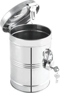 gbsmart Stainless Steel Round Shape Gullak Bank with Lock Cash Box