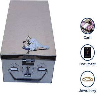 Crevita Stainless Steel Jewelry, Ornament Cash, Locker Box-8 Inch (With pre Fited Lock) Cash Box
