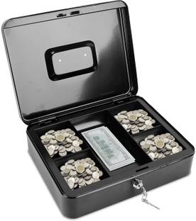Flipco Cash Storage Box with Lock and Key Metal Cash Drawer Cash Box