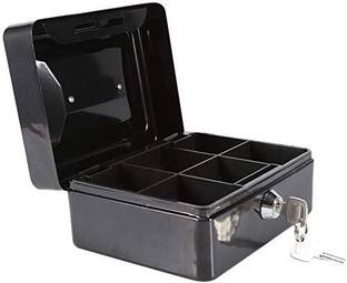 Birud Small Safe Lock Box with Key, Cash Drawer Coin Try, 4 Coin Compartment Trey Cash Box
