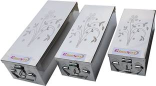 GINOSET SS Locker Jewellery Boxes Cash Peti Pack of 3 Size-8, 10,12 Inch. Printed Design Cash Box