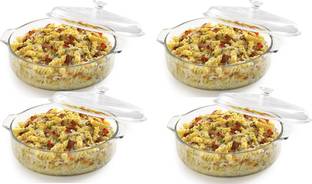 Ginoya Brothers Glass Casserole Classic Deep Round Oven and Microwave Safe Serving Bowl Pack of 4 Cook and Serve Casserole