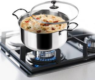MILTON Pro Cook Stainless Steel Sandwich Bottom Casserole with Glass lid, 28 cm Serve Casserole