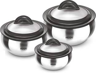 MILTON Thermosteel Double-Walled See-Through Pack of 3 Thermoware Casserole Set