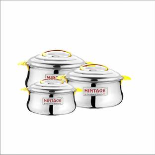 Mintage Dolphin Stainless Steel Hot Case Casserole with Handle and Lock Set (1500 ml, 2200 ml, 2700 ml) -3 Pieces Cookware Set