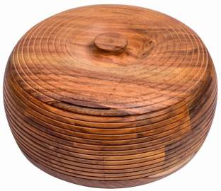 DecorEnBois Wood Carver Hand Work chapati/Puri/paratha Box Casserole with lid Cook and Serve Casserole