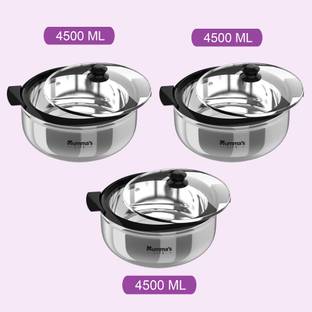Mumma's LIFE Stainless Steel Thermoware Casserole with Glass Lid|Roti Box|Set of 3 (4500 X 3) Pack of 3 Thermoware Casserole