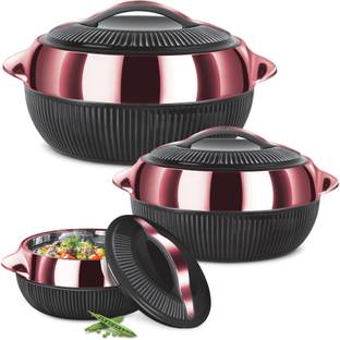 MILTON Milton Fiesta Stainless Steel Casserole, Set of 3 Black & Rose Gold Pack of 3 Serve Casserole