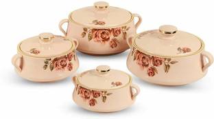 NAYASA Lorenzo Insulated Inner Stainless Steel Casserole | Food Grade | BPA Free | Pack of 4 Cook and Serve Casserole Set