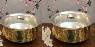 Alluring Homz 8"Pure Brass Hammered Lagan Handi 20cm Diax7.5 cm H.Ayurvedic Benefits(2 litres) Cookware Set