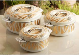 INDIAN ART VILLA Stainless Steel Tiger Print Design Casserole with Handle Set of - 3 Pack of 3 Serve Casserole Set