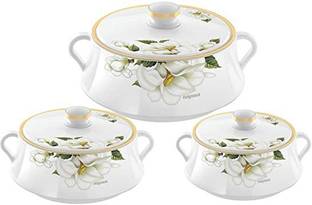 NAYASA Lorenzo Casserole (Set of 3, 500, 1000 and 1500, White) Pack of 3 Thermoware Casserole Set