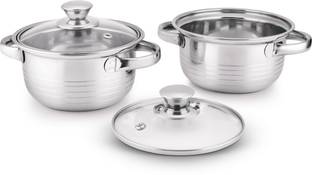 Classic Essentials Stainless Steel Marvel Casserole with Glass Lid Pack of 2 Cook and Serve Casserole Set