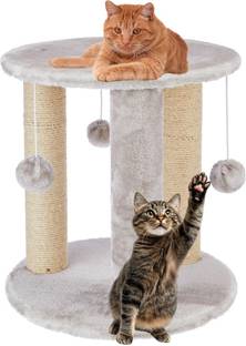 WUDYHUB Premium Natural Jute Round Cat Tower With Hanging Balls Free Standing Cat Tree
