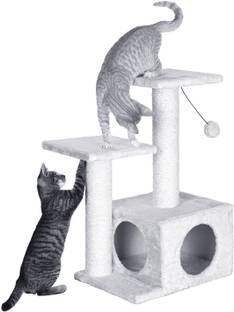 WUDYHUB Premium Multilevel Fur Fabric Cat Tree Condos Hanging Ball Cat House Free Standing Cat Tree