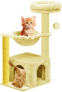 WUDYHUB Soft Fur Condo Activity Cat Tree - Jute Rope, Scratching Post, Dangling Toys Free Standing Cat Tree