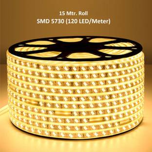 Hybrix LED Ceiling Light (16 Mtr. Roll) Cove Rope Light, Strip Light, Double Row SMD 5730 LED (Genuine 72 LEDs/Mtr), Waterproof IP67 & Flexible With Free AC Adaptor Plug, Direct 220v AC, Super Bright Warm White Color. Recessed Ceiling Light Ceiling Lamp