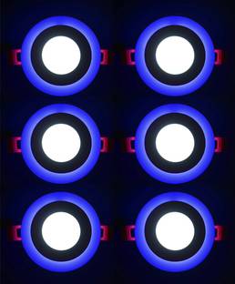 Hybrix LED Ceiling Panel Light 6 Watt (3+3) POP Down Light, Surface Mounted Spotlight, Dual Color 3D Effect Blue & White Combination, Ceiling Lamp (PACK OF 6) Recessed Ceiling Light Ceiling Lamp