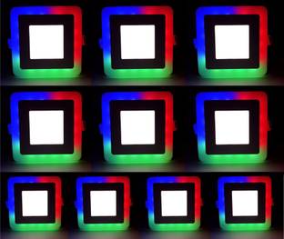 Hybrix LED Square Slim Ceiling Panel Light 6 Watt (3+3) POP Down Light, Surface Mounted Spotlight, Dual Color 3D Effect MultiColor RGB & White Combination, Ceiling Lamp (PACK OF 10) Recessed Ceiling Lamp
