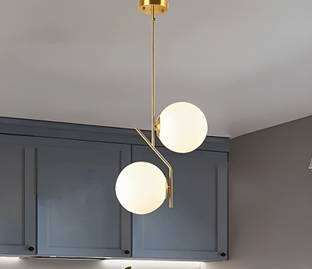Areezo Modern Gold Kitchen Pendant Light with Milk Glass 2 Globe Pendant Lamp Ceiling Lamp