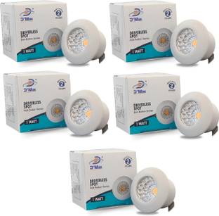 D'Mak 1 Watt LED COB/Spot Light/Button Light ({White} Round Driver Included (Pack of 05) Recessed Ceiling Lamp