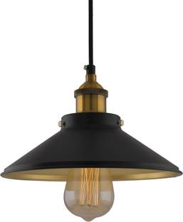 Homesake Single Black Cone Pendant with Holder, E27, Modern Nordic Hanging Ceiling Light (Golden) Pendant Lamp Ceiling Lamp